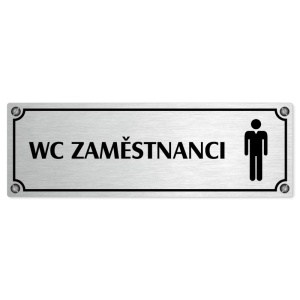 WC zaměstnanci muži, 200x66mm, stříbrná popiska s imitacemi šroubků