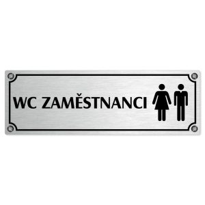 WC zaměstnanci společné, 240x79mm, stříbrná popiska s imitacemi šroubků