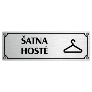 Šatna hosté, 240x79mm, stříbrná popiska s imitacemi šroubků