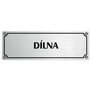Dílna, 200x66mm, stříbrná popiska s imitacemi šroubků
