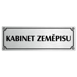 Kabinet zeměpisu, 240x79mm, stříbrná popiska s imitacemi šroubků