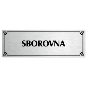 Sborovna, 240x79mm, stříbrná popiska s imitacemi šroubků