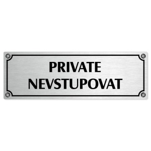 Private, 200x66mm, stříbrná popiska s imitacemi šroubků