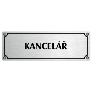 Kancelář, 240x79mm, stříbrná popiska s imitacemi šroubků