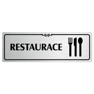 Restaurace, 240x79mm, stříbrná popiska s ozdobou uprostřed