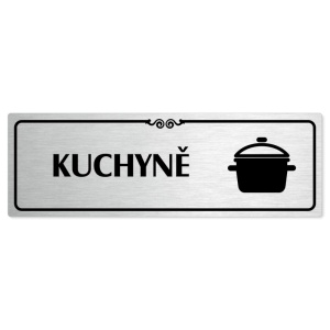 Kuchyně, 240x79mm, stříbrná popiska s ozdobou uprostřed