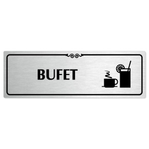 Bufet, 200x66mm, stříbrná popiska s ozdobou uprostřed