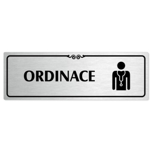 Ordinace, 240x79mm, stříbrná popiska s ozdobou uprostřed