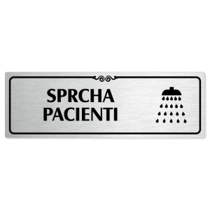 Sprcha pacienti, 240x79mm, stříbrná popiska s ozdobou uprostřed