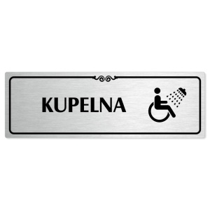 Koupelna, 240x79mm, stříbrná popiska s ozdobou uprostřed