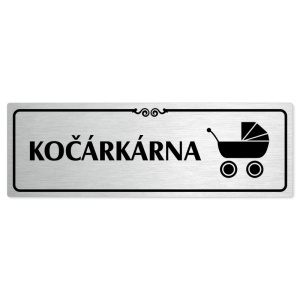 Kočárkárna, 240x79mm, stříbrná popiska s ozdobou uprostřed