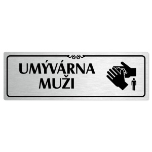 Umývárna muži, 200x66mm, stříbrná popiska s ozdobou uprostřed