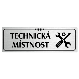 Technická místnost, 200x66mm, stříbrná popiska s ozdobou uprostřed