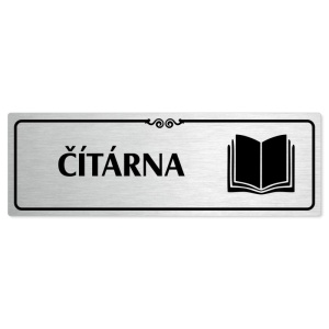 Čítárna, 240x79mm, stříbrná popiska s ozdobou uprostřed
