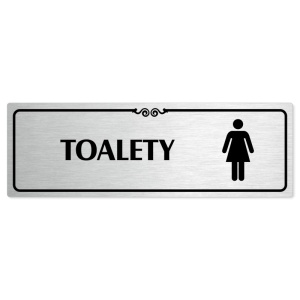 Toalety ženy, 200x66mm, stříbrná popiska s ozdobou uprostřed