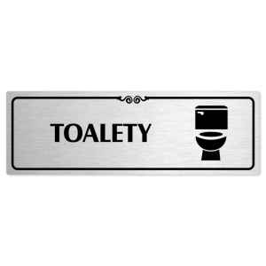 Toalety, 200x66mm, stříbrná popiska s ozdobou uprostřed