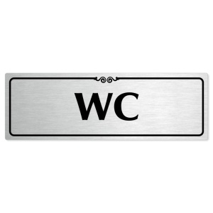 WC, 240x79mm, stříbrná popiska s ozdobou uprostřed