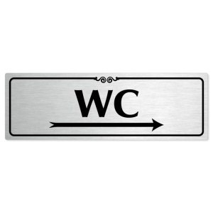 WC vpravo, 240x79mm, stříbrná popiska s ozdobou uprostřed