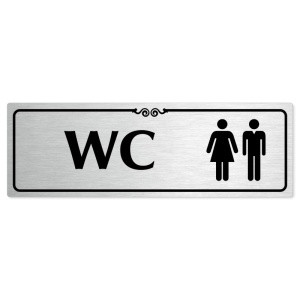 WC společné, 200x66mm, stříbrná popiska s ozdobou uprostřed