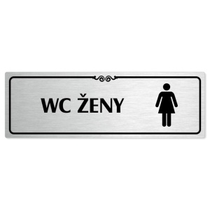 WC ženy, 240x79mm, stříbrná popiska s ozdobou uprostřed