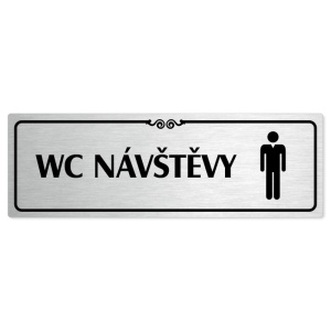 WC návštěvy muži, 240x79mm, stříbrná popiska s ozdobou uprostřed