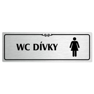 WC dívky, 200x66mm, stříbrná popiska s ozdobou uprostřed