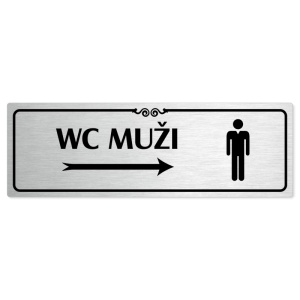 WC muži vpravo, 200x66mm, stříbrná popiska s ozdobou uprostřed