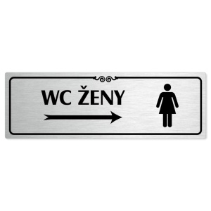 WC ženy vpravo, 200x66mm, stříbrná popiska s ozdobou uprostřed