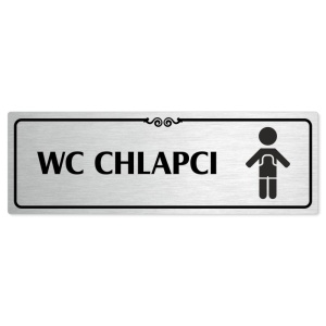 WC chlapci, 240x79mm, stříbrná popiska s ozdobou uprostřed
