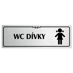 WC dívky, 200x66mm, stříbrná popiska s ozdobou uprostřed