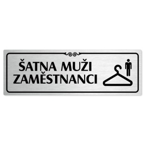 Šatna muži zaměstnanci, 200x66mm, stříbrná popiska s ozdobou uprostřed