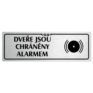 Dveře pod alarmem, 200x66mm, stříbrná popiska s ozdobou uprostřed