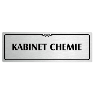 Kabinet chemie, 240x79mm, stříbrná popiska s ozdobou uprostřed