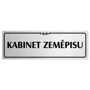 Kabinet zeměpisu, 240x79mm, stříbrná popiska s ozdobou uprostřed