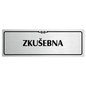 Zkušebna, 200x66mm, stříbrná popiska s ozdobou uprostřed