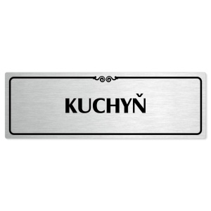 Kuchyň, 200x66mm, stříbrná popiska s ozdobou uprostřed