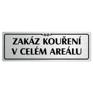 Zákaz kouření, 240x79mm, stříbrná popiska s ozdobou uprostřed