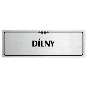 Dílny, 240x79mm, stříbrná popiska s ozdobou uprostřed