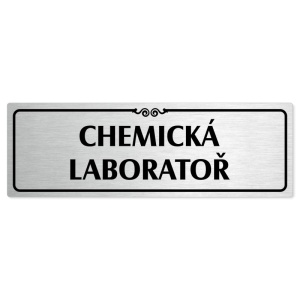 Chemická laboratoř, 240x79mm, stříbrná popiska s ozdobou uprostřed
