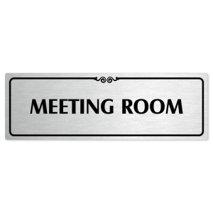 Meeting room, 240x79mm, stříbrná popiska s ozdobou uprostřed