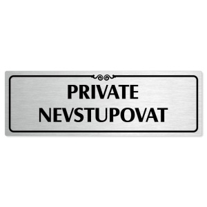 Private, 200x66mm, stříbrná popiska s ozdobou uprostřed