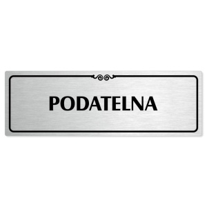 Podatelna, 200x66mm, stříbrná popiska s ozdobou uprostřed