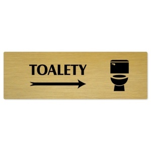 Toalety vpravo, 200x66mm, zlatá popiska 