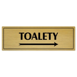 Toalety vpravo, 200x66mm, zlatá popiska s dvojtým rámečkem