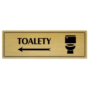 Toalety vlevo, 200x66mm, zlatá popiska s dvojtým rámečkem