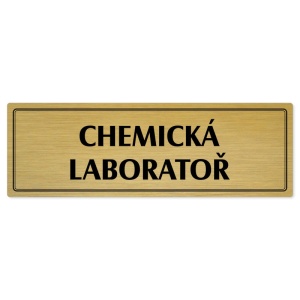 Chemická laboratoř, 200x66mm, zlatá popiska s dvojtým rámečkem
