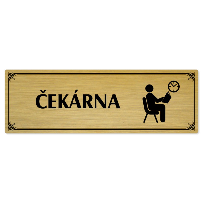 Čekárna, 200x66mm, zlatá popiska s okrasným rámečkem