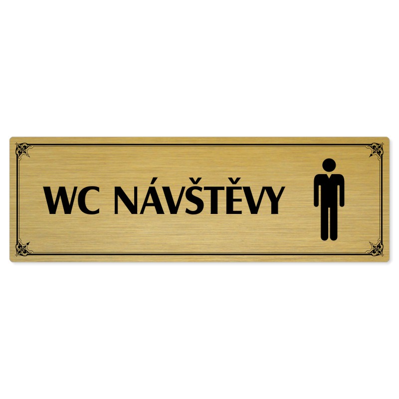 WC návštěvy muži, 200x66mm, zlatá popiska s okrasným rámečkem