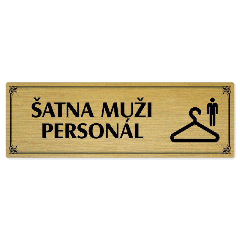 Šatna muži personál, 200x66mm, zlatá popiska s okrasným rámečkem