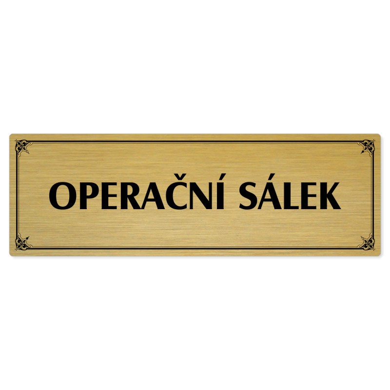 Operační sálek, 200x66mm, zlatá popiska s okrasným rámečkem